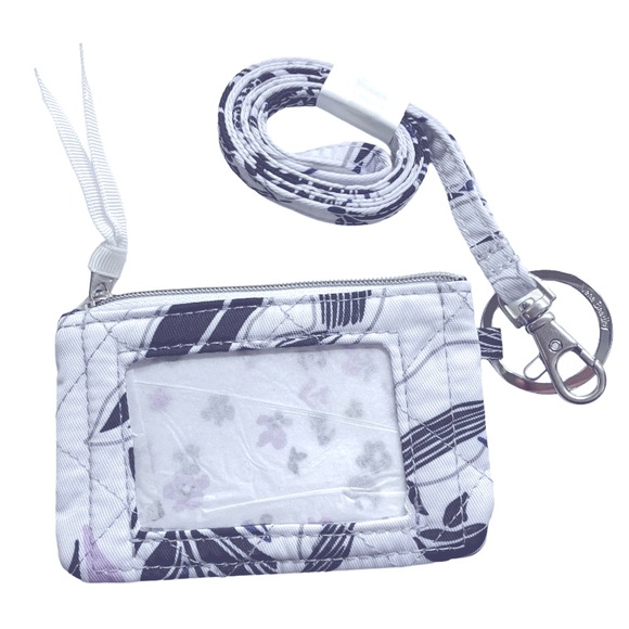 NWT $50 Vera Bradley Zip ID Coin Case Lanyard Twilight Garden Pattern Light Blue - Picture 3 of 6